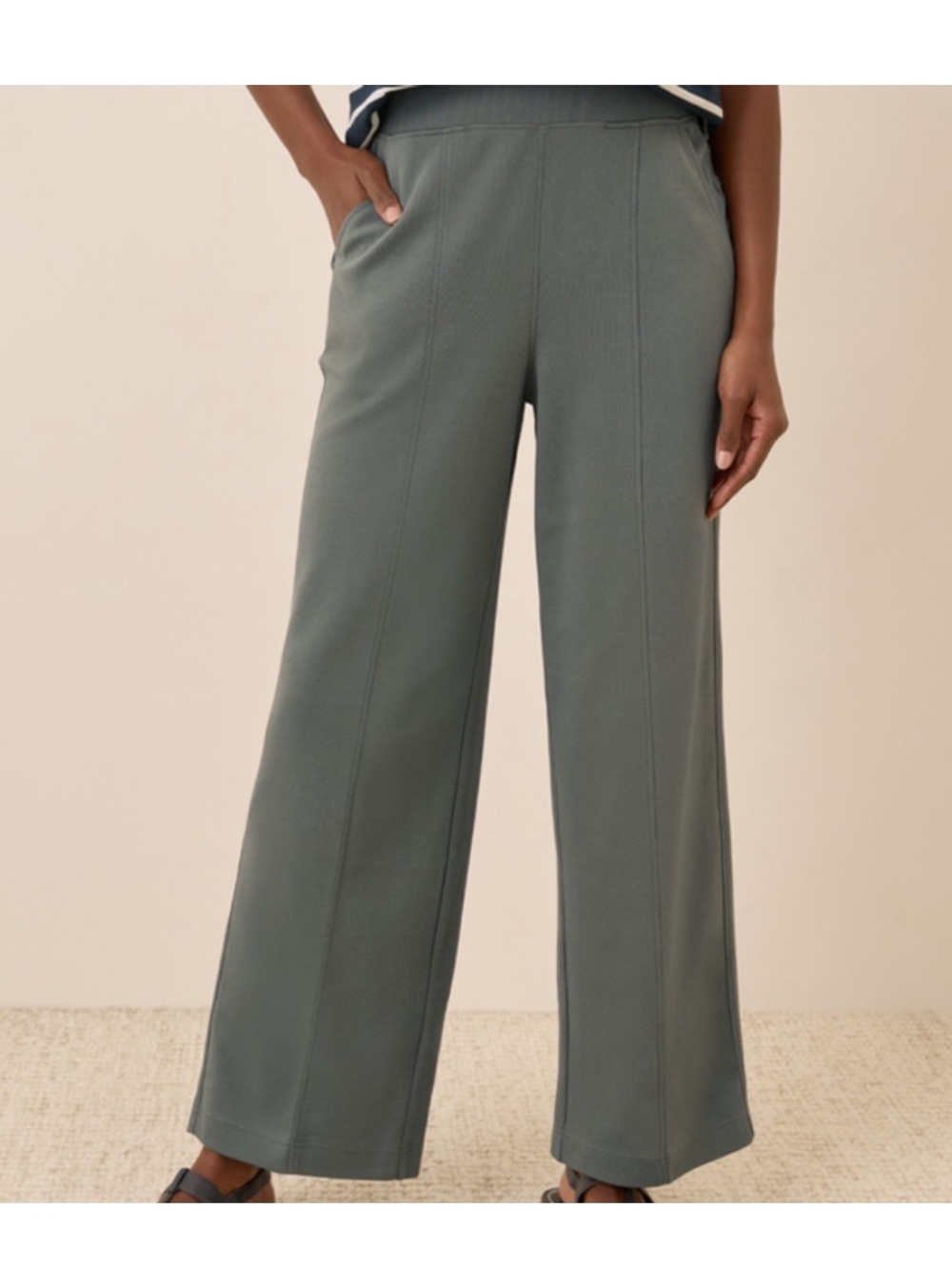 Pact Organic Airplane Pintuck Wide Leg Pant Castor Green M